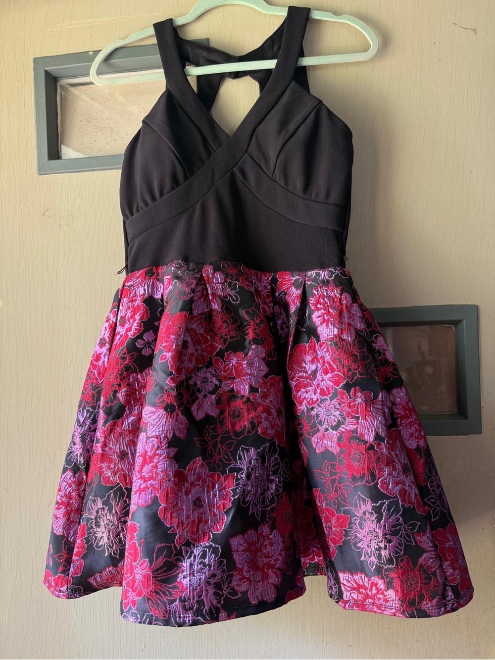 Crystal Doll Black Bodice Pink Floral Midi Dress